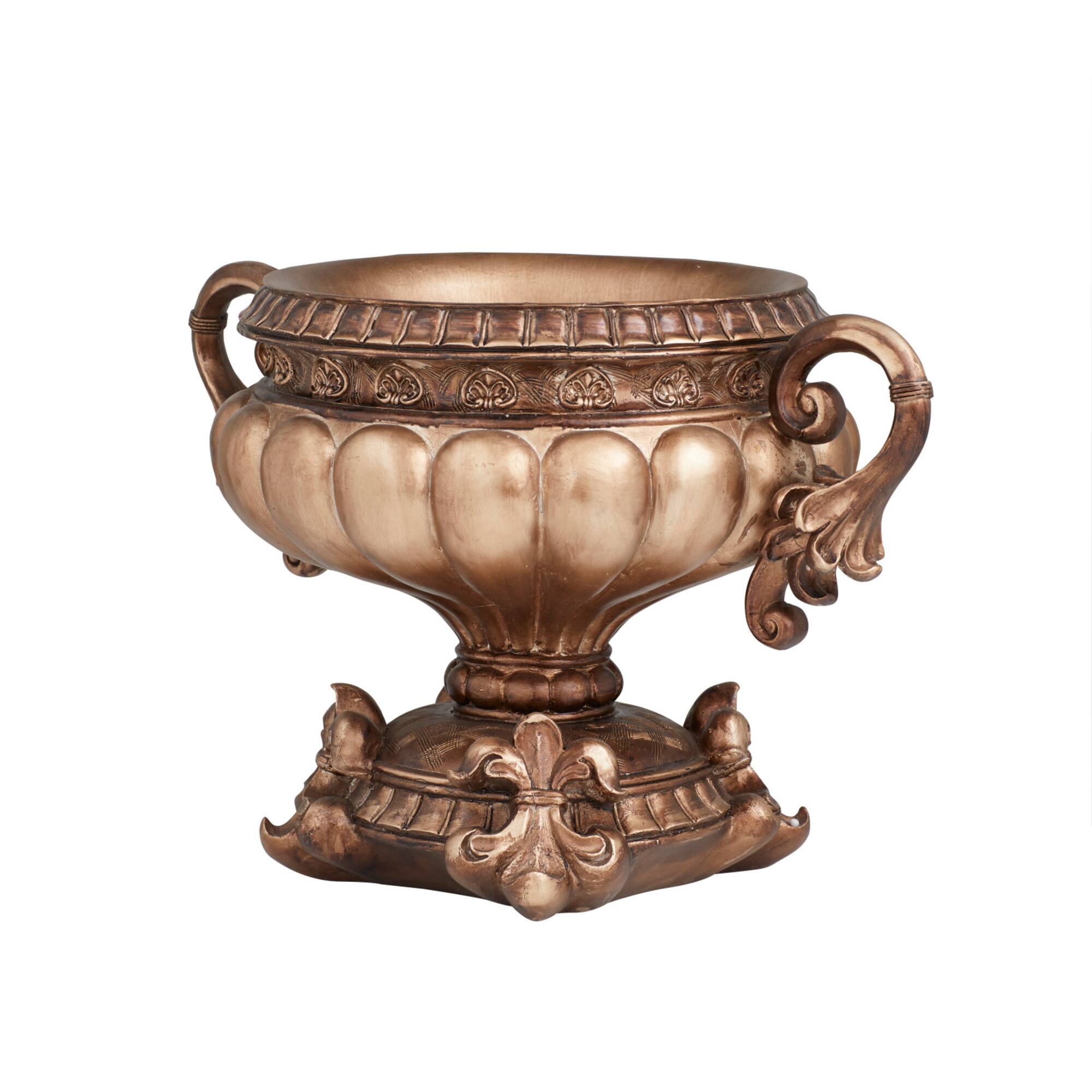 Bronze Polystone Traditional Decorative Bowl, 11" x 17" x 11"